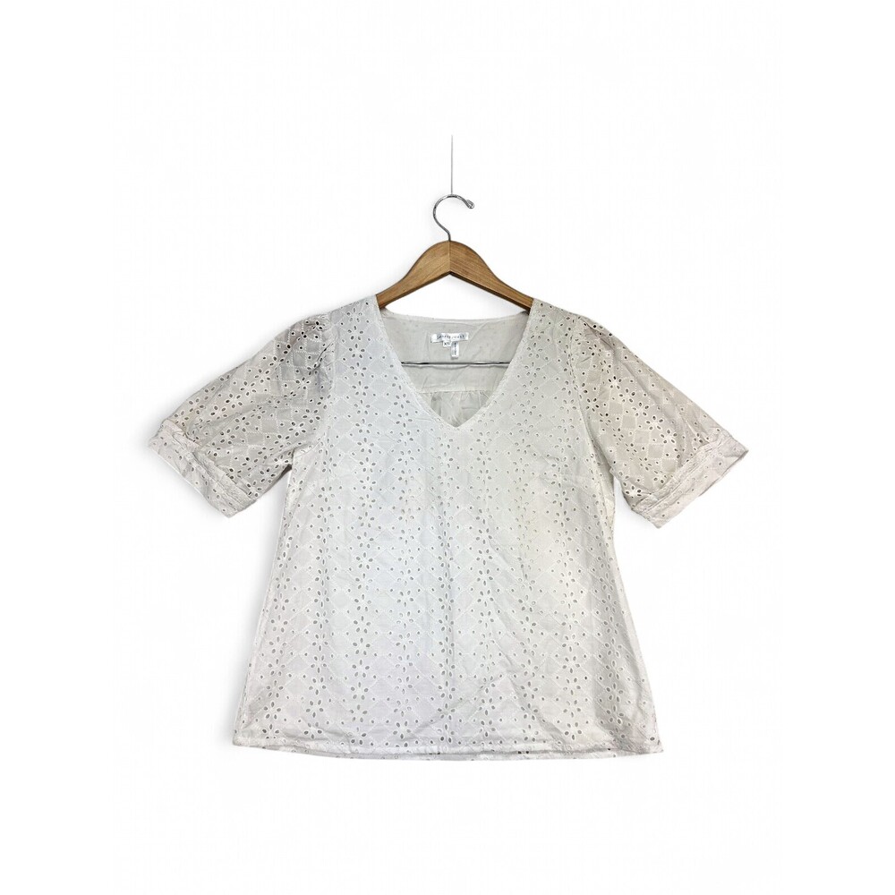Draper James Eyelet V-Neck‎ Cotton Blouse XS